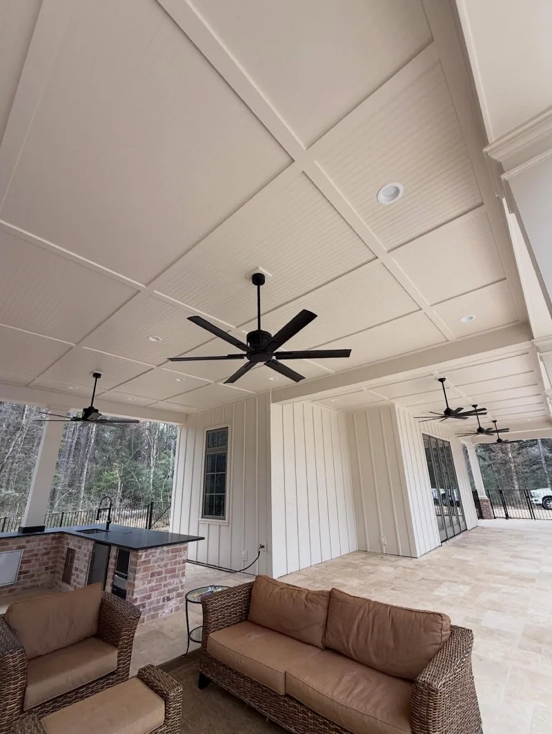 Coffered Cream Ceiling with Matte Black Fans
