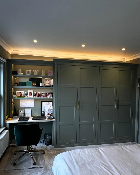 Dark Green Built Ins Hide Clutter Completely