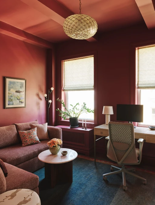 Deep Monochromatic Red Inspires Cozy Focus