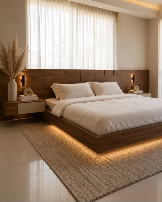 Floating Wood Frame and Wide Wall Paneling