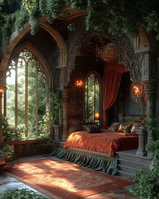 Gothic Arches and Sunlit Ivy