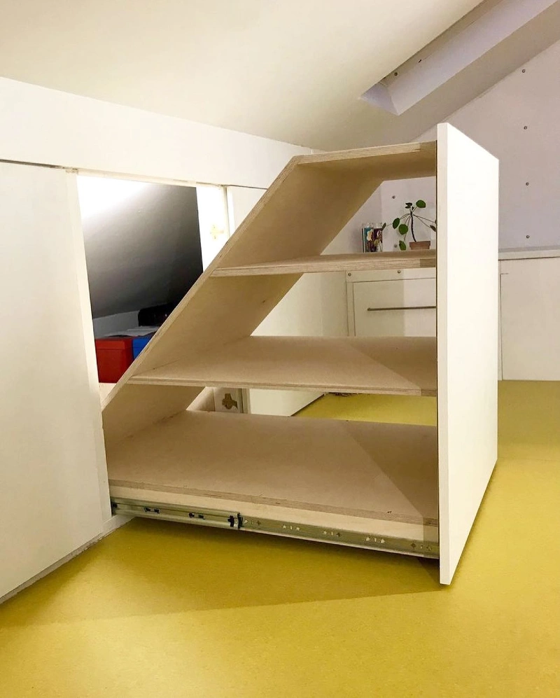 Heavy-Duty Sliding Plywood Stair Storage Module