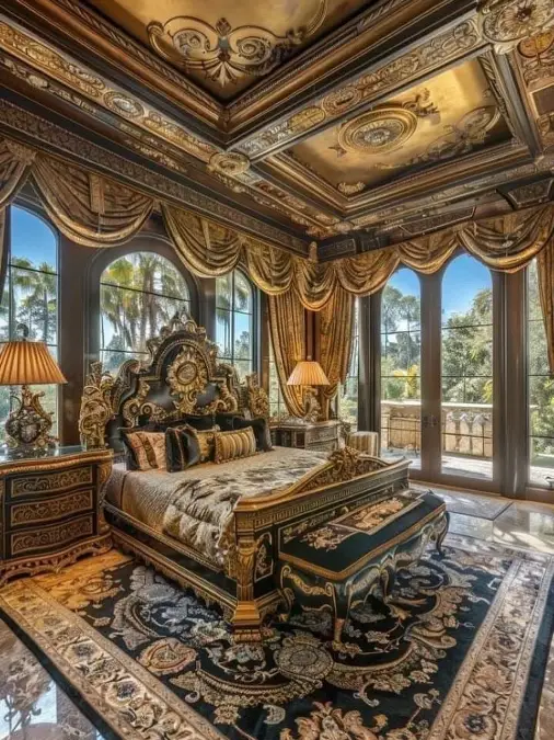 Ornate Gold Ceilings and Black Carved Wood