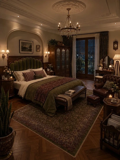 Ornate Plasterwork and Deep Forest Green