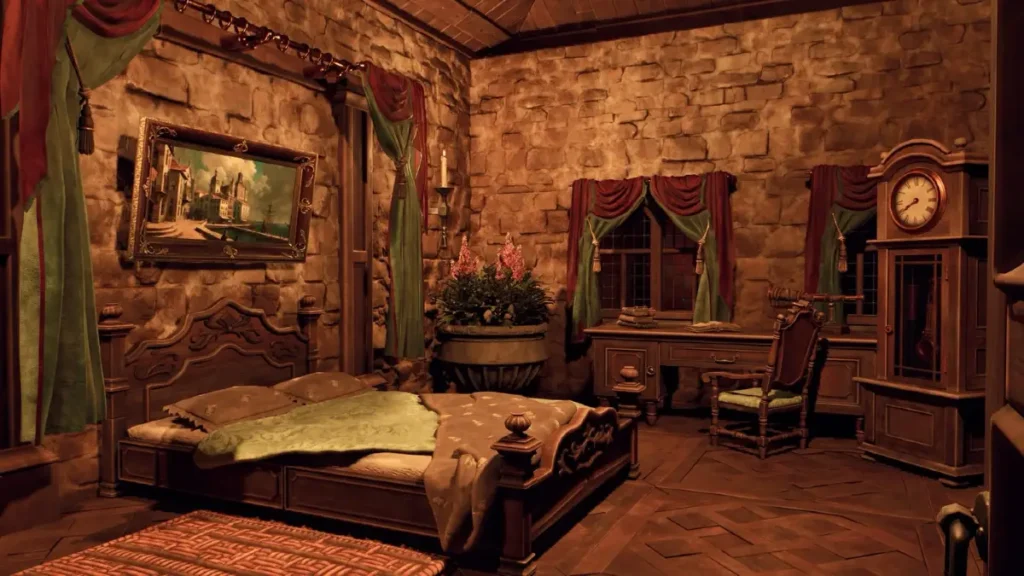 Rough Stone Walls and Draped Green Velvet