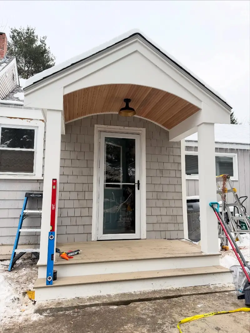 Curved Arched Wood Ceiling Insert with Matte Black Dome Light