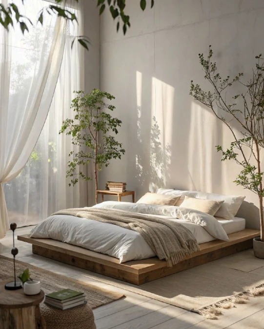 Sunlit Platform Bed and Indoor Trees
