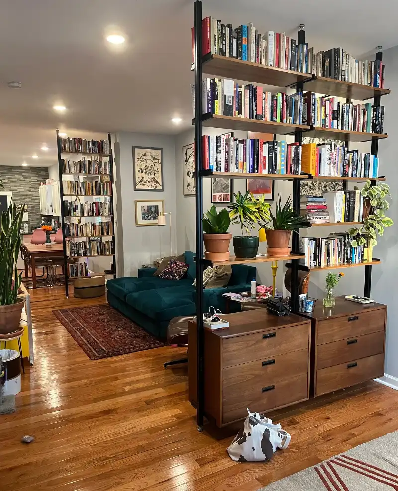 Tension Pole Open Bookshelf with Credenza Base
