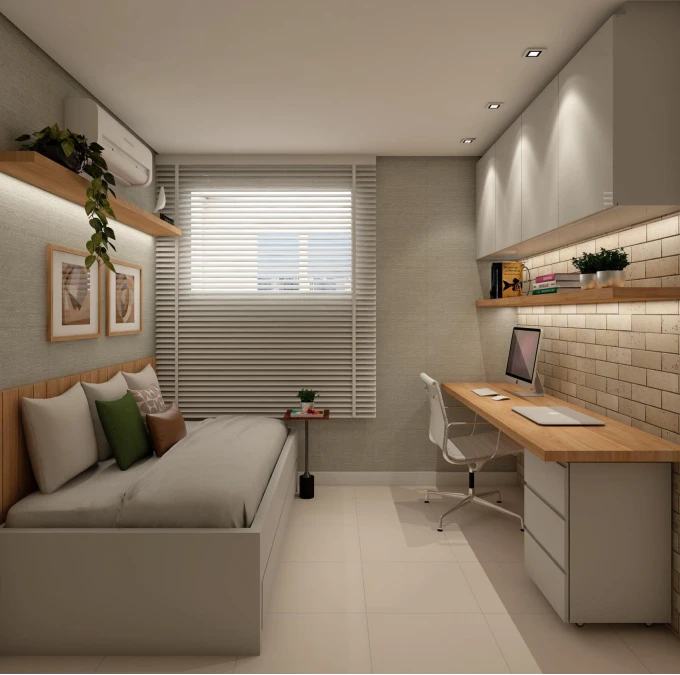 Textured Brick and Floating Wood Maximize Narrow Floor Plans