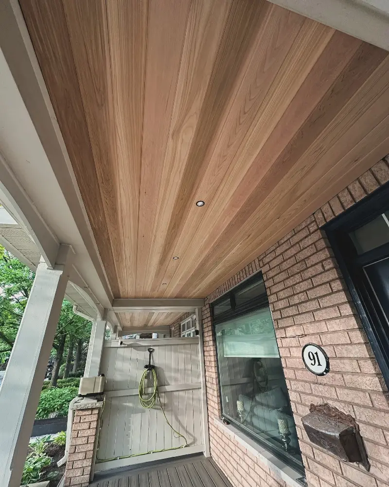 Warm Cedar Tongue-and-Groove Boards with Flush LED Lights
