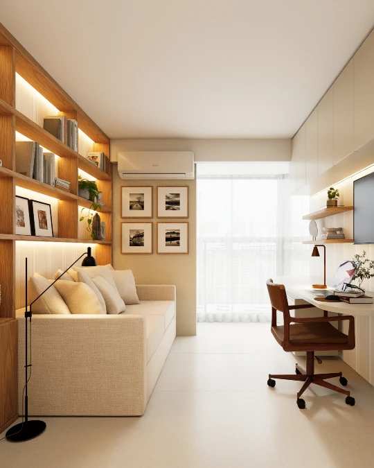 Warm Wood Built Ins and Hidden Lighting