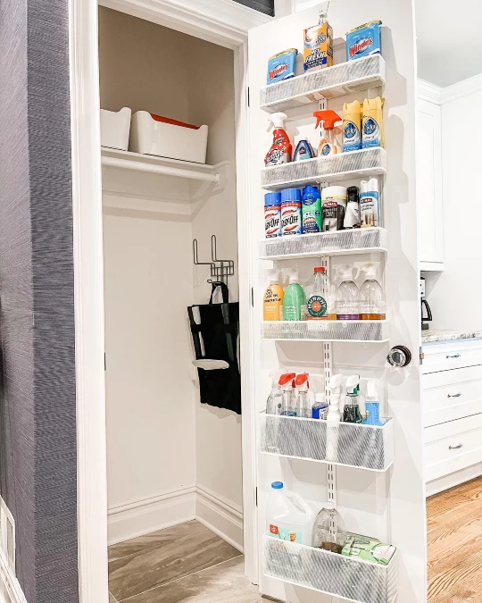 White Mesh Racks Tame Utility Closet Chaos