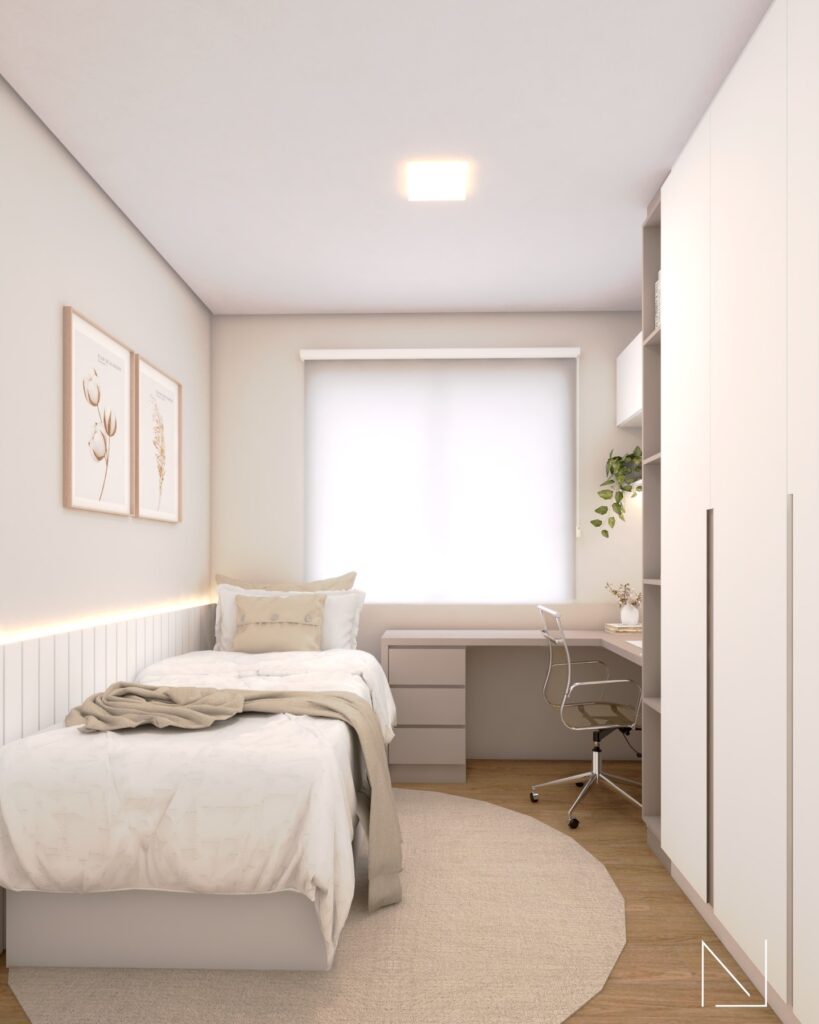 Monochromatic L Shaped Layouts Open Up Tiny Rooms